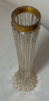 Antique handmade Czech Moser cut gold gilded glass crystal bud flower vase