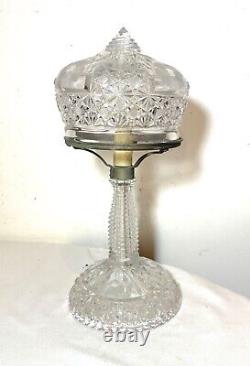 Antique ornate cut crystal clear glass boudoir electric table lamp light Deco