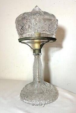 Antique ornate cut crystal clear glass boudoir electric table lamp light Deco