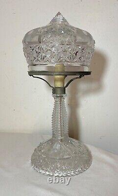 Antique ornate cut crystal clear glass boudoir electric table lamp light Deco