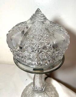 Antique ornate cut crystal clear glass boudoir electric table lamp light Deco