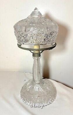 Antique ornate cut crystal clear glass boudoir electric table lamp light Deco