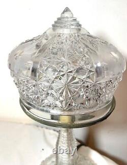 Antique ornate cut crystal clear glass boudoir electric table lamp light Deco