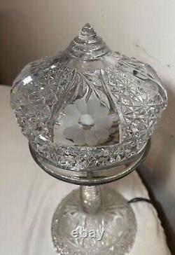 Antique ornate cut crystal clear glass boudoir electric table lamp light Deco