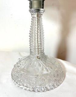 Antique ornate cut crystal clear glass boudoir electric table lamp light Deco