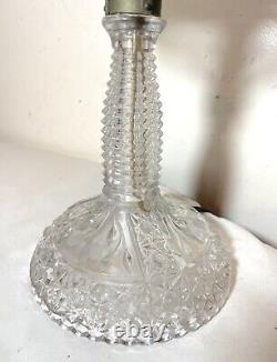 Antique ornate cut crystal clear glass boudoir electric table lamp light Deco