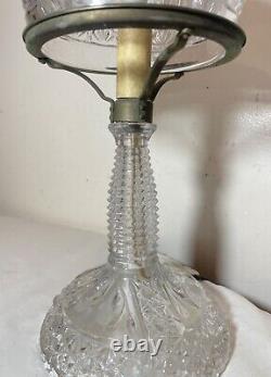 Antique ornate cut crystal clear glass boudoir electric table lamp light Deco