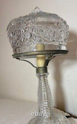 Antique ornate cut crystal clear glass boudoir electric table lamp light Deco
