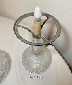 Antique ornate cut crystal clear glass boudoir electric table lamp light Deco