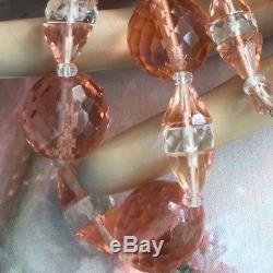 Antique vintage Champagne glass crystal beads multi facet cut old bead Necklace