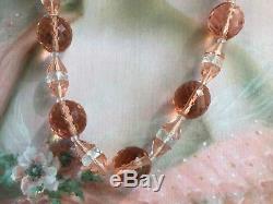 Antique vintage Champagne glass crystal beads multi facet cut old bead Necklace