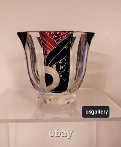 Art Deco Cut Crystal Etched Glass Overlay Art Glass Bowl Vase