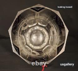 Art Deco Cut Crystal Etched Glass Overlay Art Glass Bowl Vase