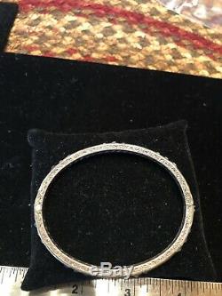 Art Deco Sterling Silver Crystal Princess Cut Channel Set Glass Bangle Bracelet