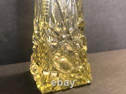 Art Deco crystal perfume bottle/Yellow glass/Cut crystal/Czechoslovakia C. 1940