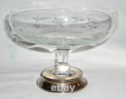 Art Deco era Cut Crystal GLASS COMPOTE w STERLING Silver BASE VERY FINE Hawkes