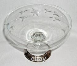 Art Deco era Cut Crystal GLASS COMPOTE w STERLING Silver BASE VERY FINE Hawkes