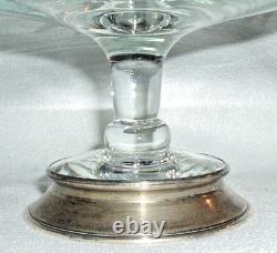 Art Deco era Cut Crystal GLASS COMPOTE w STERLING Silver BASE VERY FINE Hawkes