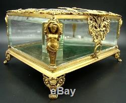 Art Nouveau French Baccarat Jewelry Box Casket Cut Crystal & Gilt Bronze Mounts