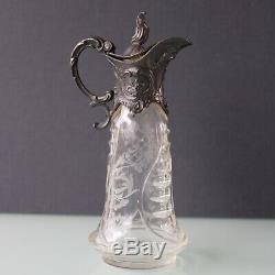 Art Nouveau small crystal cut glass wine claret jug decanter