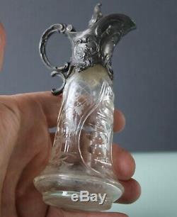 Art Nouveau small crystal cut glass wine claret jug decanter