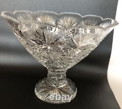 Artist Signed Anerican Brilliant Hand Cut Crystal Footed Bowl Pedestal Bowl