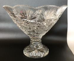 Artist Signed Anerican Brilliant Hand Cut Crystal Footed Bowl Pedestal Bowl