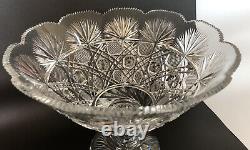 Artist Signed Anerican Brilliant Hand Cut Crystal Footed Bowl Pedestal Bowl