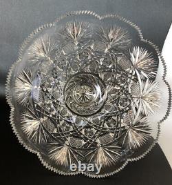 Artist Signed Anerican Brilliant Hand Cut Crystal Footed Bowl Pedestal Bowl