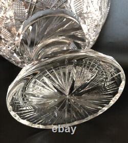 Artist Signed Anerican Brilliant Hand Cut Crystal Footed Bowl Pedestal Bowl