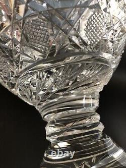 Artist Signed Anerican Brilliant Hand Cut Crystal Footed Bowl Pedestal Bowl