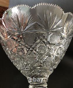 Artist Signed Anerican Brilliant Hand Cut Crystal Footed Bowl Pedestal Bowl