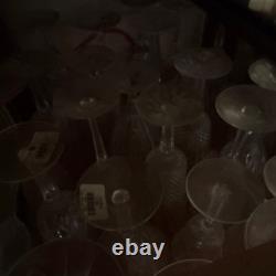 Assorted Clear Cut Glass Wine Glasses Set, Round Stemmed Glassware Lot