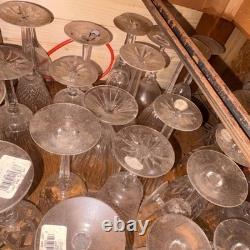 Assorted Clear Cut Glass Wine Glasses Set, Round Stemmed Glassware Lot