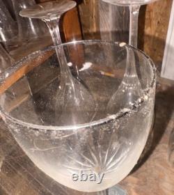 Assorted Clear Cut Glass Wine Glasses Set, Round Stemmed Glassware Lot