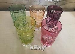 Assorted Colored Bohemian Crystal Cut Tumbler Glasses Set Of 5