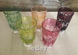 Assorted Colored Bohemian Crystal Cut Tumbler Glasses Set Of 5