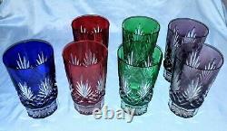 Assorted Colors Bohemian Cut Crystal Glasses Set Of 7 5 1/4 X 3