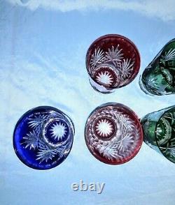 Assorted Colors Bohemian Cut Crystal Glasses Set Of 7 5 1/4 X 3