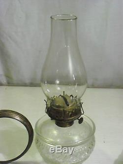 Atq P&A Crystal Oil Lamp Early Pressed Caboose Copper Cut Glass Bracket American