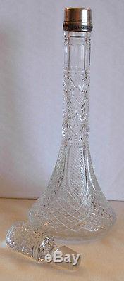 BEAUTIFUL RUSSIAN CUT GLASS CRYSTAL DECANTER / BOTTLE With 875 RUSSIAN SILVER NECK