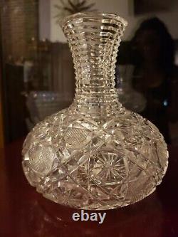 BEVERAGE CARAFE American Brilliant Period Cut Glass Crystal Harvard LARGE Cane