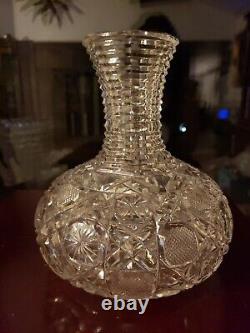 BEVERAGE CARAFE American Brilliant Period Cut Glass Crystal Harvard LARGE Cane