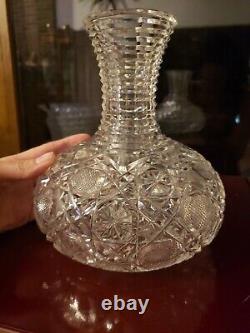 BEVERAGE CARAFE American Brilliant Period Cut Glass Crystal Harvard LARGE Cane