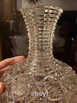 BEVERAGE CARAFE American Brilliant Period Cut Glass Crystal Harvard LARGE Cane