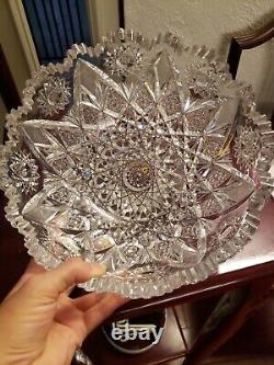 BIG 9 BOWL American Brilliant Cut glass Crystal RODEN BROS Rare Expanding Star