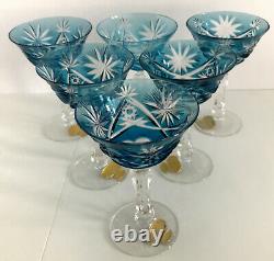 BLEIKRISTAL AZURE BLUE CASED CUT TO CLEAR CRYSTAL CHAMPAGNE SHERBERT Set of 6