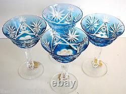 BLEIKRISTAL AZURE BLUE CASED CUT TO CLEAR CRYSTAL CHAMPAGNE SHERBERT Set of 6