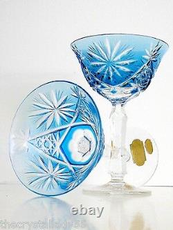 BLEIKRISTAL AZURE BLUE CASED CUT TO CLEAR CRYSTAL CHAMPAGNE SHERBERT Set of 6