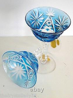 BLEIKRISTAL AZURE BLUE CASED CUT TO CLEAR CRYSTAL CHAMPAGNE SHERBERT Set of 6